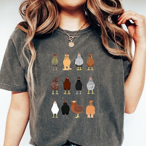 Shirt met schattige kippenrassen van Comfort Colors® voor boer, grappig shirt kip, shirt kip moeder, shirt boerderij meisje, shirt boerderij familie, shirt boer vader, shirt boer