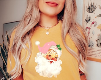 Comfort Colors® Retro Santa Shirt, Vintage Santa Graphic, Classic Christmas Santa,Vintage Christmas Party Shirt, Trendy Christmas Shirts