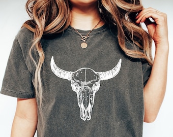 Comfort Colors® Boho Cow Skull Shirt, Wild West Shirt, Western Graphic Tee, Cowgirl Shirt, Bull Skull Shirt, Southwest Tee, Western Clothing