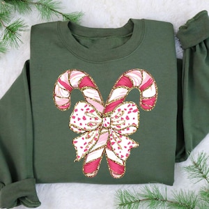 Candy Cane Christmas Sweatshirt, Candy Cane Christmas Club Sweatshirt, Pink Christmas Sweater, Christmas Squad Crewneck, Christmas Bow Candy