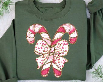 Candy Cane Christmas Sweatshirt, Candy Cane Christmas Club Sweatshirt, Pink Christmas Sweater, Christmas Squad Crewneck, Christmas Bow Candy