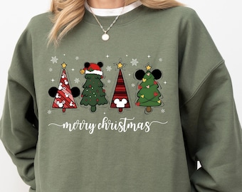 Mickey Ears Merry Christmas Sweatshirt, Disney Merry Christmas Tree Sweater, Mickey and Friends New Year Hoodie, Christmas Mickey Sweater