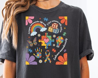 Camiseta de rompecabezas sobre autismo, camiseta de colores cómodos para concienciar sobre el autismo, camiseta "Sé amable", camiseta para mamás con autismo, camiseta del mes de concienciación sobre el autismo, camiseta para maestros con autismo