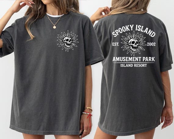 Spooky Island Retro Halloween Tee: 2000s Amusement Park Shirt