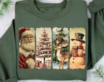 Felpa natalizia retrò: Babbo Natale, pupazzo di neve, renna - Gildan Cotton