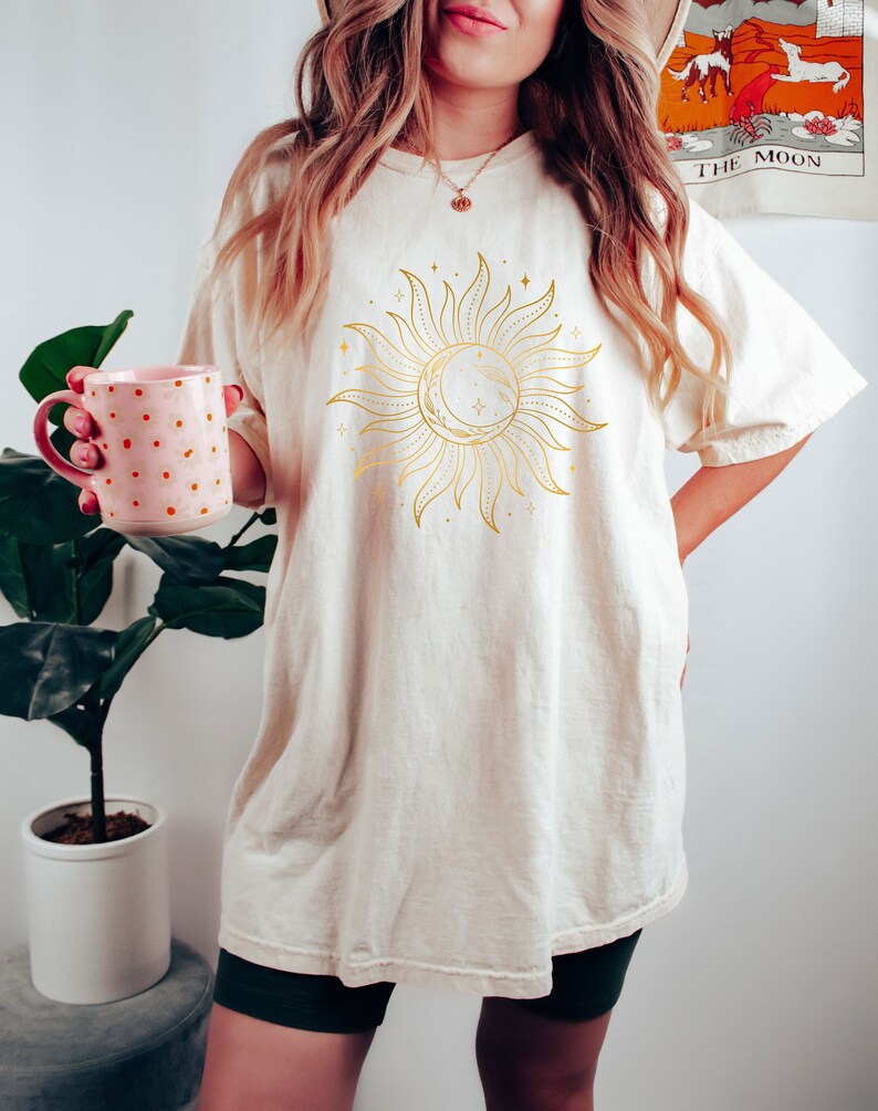 Retro Gold Moon And Sun Shirt, Celestial Moon Shirt, Moon Lover Shirt, Boho Moon Shirt, Astronomy Shirt, Space Lover Shirt, Astrology Shirt image 6
