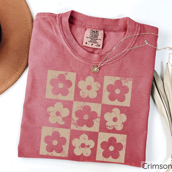 Checkered Flowers Shirt, Retro Flowers Shirt, Spring Mama Floral Shirt, Trendy Flower Shirt, Minimal Retro Flower, Cute Daisy Shirt For Mom