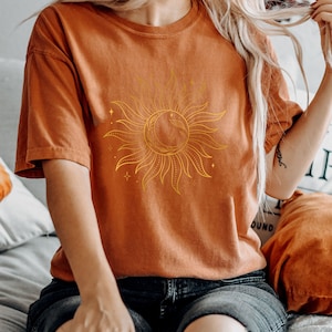 Retro Gold Moon And Sun Shirt, Celestial Moon Shirt, Moon Lover Shirt, Boho Moon Shirt, Astronomy Shirt, Space Lover Shirt, Astrology Shirt image 4