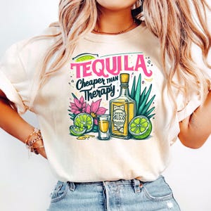 Shirt tequila, goedkoper dan therapie, Cinco De Mayo meisjesweekend T-shirt, shirts voor volwassenen, humor shirts voor volwassenen, grappig alcoholdrinkend T-shirt, shirt meisjes avondje uit