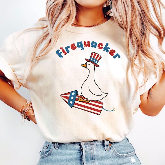 4th of July Goose Shirt, Funny 4th Of July T-Shirt, Firequacker Shirt,Trendy 4th Of July Tee,Red White And Goose T-Shirt,Funny Patriotic Tee