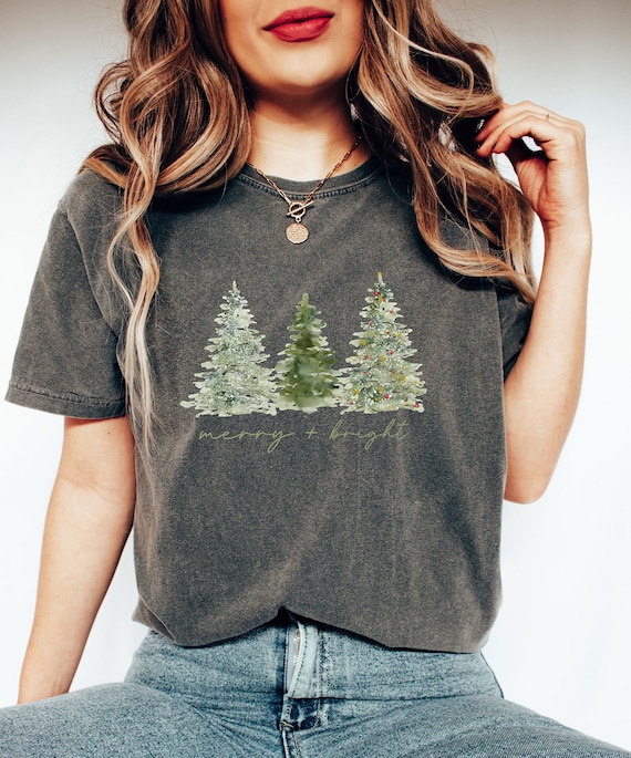 Comfort Colors® Merry Cute Christmas Trees Shirt, Retro Christmas Shirt, Christmas Family Tee, Merry Christmas Tee, Gift For Xmas