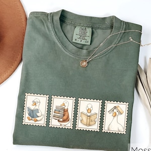 Bookish Duck Stamp Shirt, Comfort Colors Book Lover Shirt, Bookish Duck T-Shirt, Silly Goose Teacher Shirt, Retro Postage Stamp Tees