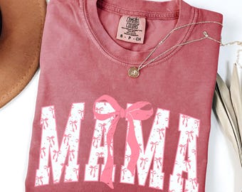 Coquette Mama Shirt, Pink Bow Mama T-Shirt, Girly Mama Shirt, Baby Shower Mama Shirt, Mothers Day Gifts, Mama Bow Shirt, Gift For Grandma