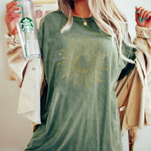 Retro Gold Moon And Sun Shirt, Celestial Moon Shirt, Moon Lover Shirt, Boho Moon Shirt, Astronomy Shirt, Space Lover Shirt, Astrology Shirt image 5
