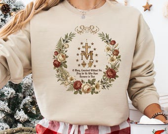 Miraculous Medal Sweatshirt, Virgin Mary Sweater, Christian Mom Sweater, Catholic Gifts for Women, Marian Catholic Hoodie, Marian Cross Gift