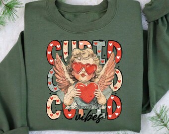 Cupid Vibes Sweatshirt, Cupid Vibes Valentine's Day Sweater, Women Valentine's Day Hoodie, Sweatshirt Gift for Girlfriend,Retro Cupid Hoodie