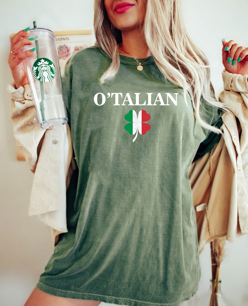 Comfort Colors® O'talian St Patrick's Day Shirt, Italy Flag Clover Shirt, Shamrock Shirt, St Patty Day Outfit, Italian Shamrock Shirt image 2