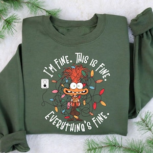 It's Fine This Is Fine Everything Is Fine Christmas Light Sweatshirt, Disney Anxiety Christmas Lights Sweater,  Inside Out Christmas Hoodie