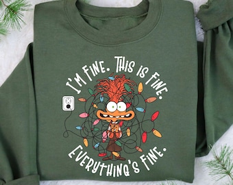 It&#39;s Fine This Is Fine Everything Is Fine Christmas Light Sweatshirt, Disney Anxiety Christmas Lights Sweater,  Inside Out Christmas Hoodie