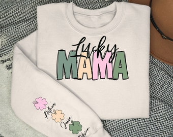 Personalized Lucky Mama St Patrick's Day Shirt, Lucky Mama Shamrock Shirt, St Patricks Day Shirt for Women, Irish Mom Sweater