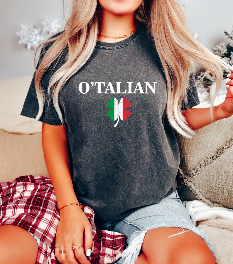 Comfort Colors® O'talian St Patrick's Day Shirt, Italy Flag Clover Shirt, Shamrock Shirt, St Patty Day Outfit, Italian Shamrock Shirt image 5