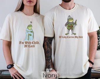 Camiseta divertida de rana para el embarazo, regalo para mamá y papá primerizos, regalo para baby shower con colores suaves, camiseta divertida para anunciar el bebé, camisetas a juego con la frase "Estamos embarazadas".