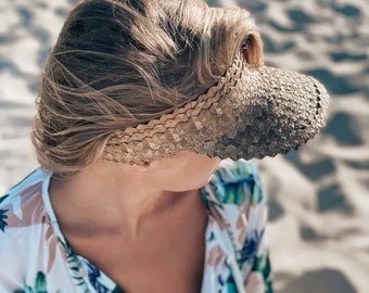 Boho-Visier aus Naturstroh, Sonnenblende im Bohemian-Stil aus Stroh, umweltfreundliche Visierkappe, Strandbekleidung für Damen, handgefertigte Accessoires für den Strand