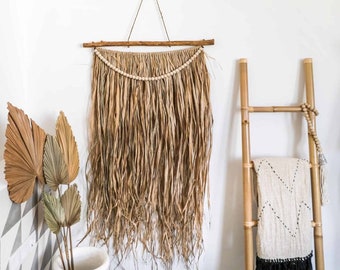 Large Wall Hanging Decor | Bohemian Large Raffia | Rustic Beads Wood Wall Hanging Decoration | Wall Art Home Rustic RIMBA