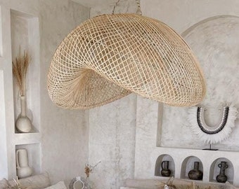 Large Rattan Lamp, Boho Light, Woven Pendant, Rustic Shade, Handmade Lamp, Natural Light, Eco Lamp, Bohemian Light L 90x80x50
