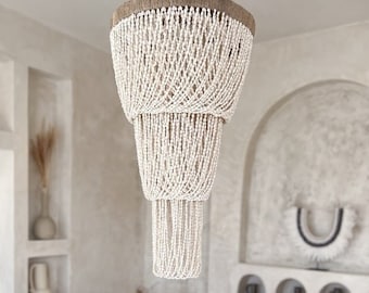 Lámpara de araña de conchas, pantalla de lámpara de conchas artesanal - Iluminación colgante para dormitorio, lámpara de araña para sala de estar, decoración bohemia TERIMA
