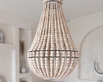 Bead Chandelier Boho | Pendant Lamp with Beads | Wood Beaded Chandelier Pendant | Boho chandelier with beads GEDE