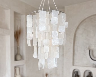 Mother-of-pearl chandelier, Pearl Chandelier, Natural Handmade Lighting, Pearl Decorations, Boho Home Style CERIA
