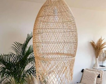 Handmade Rattan Lampshade, Boho Woven Pendant Light, Natural Rustic Ceiling Lamp, Eco-Friendly Wicker Light Shade, LALA UBUR 50x90