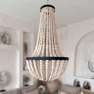Bead Chandelier Boho | Pendant Lamp with Beads | Wood Beaded Chandelier Pendant | Boho chandelier with beads ARI