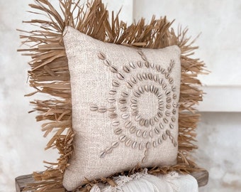 Bali Handwoven Pillowcase, Balinese Pillow Cover, Handmade Cushion Cover, Cotton Pillow Slip, Decorative Pillowcase with Seashells ARIS