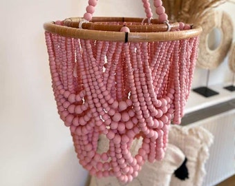 Pink Wood Beaded Lampshade,ho Pendant Light Version Bohemian Chandelier L