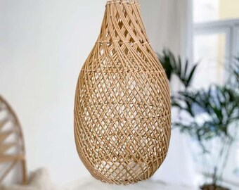 Handmade Rattan Lampshade, Boho Woven Pendant Light, Natural Rustic Ceiling Lamp, Eco-Friendly Wicker Light Shade, Boho Decor DOT 22x40