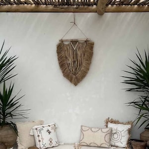 Handcrafted Boho Wall Hanging - Unique Pine Palm and Raffia Decoration for Natural Bohemian Style, Handmade Home Decoration RIO
