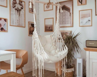 Boho Hanging Chair for Bedroom | Macrame Hammock Swing | Boho Macrame Swing | Handmade Hammock Chair