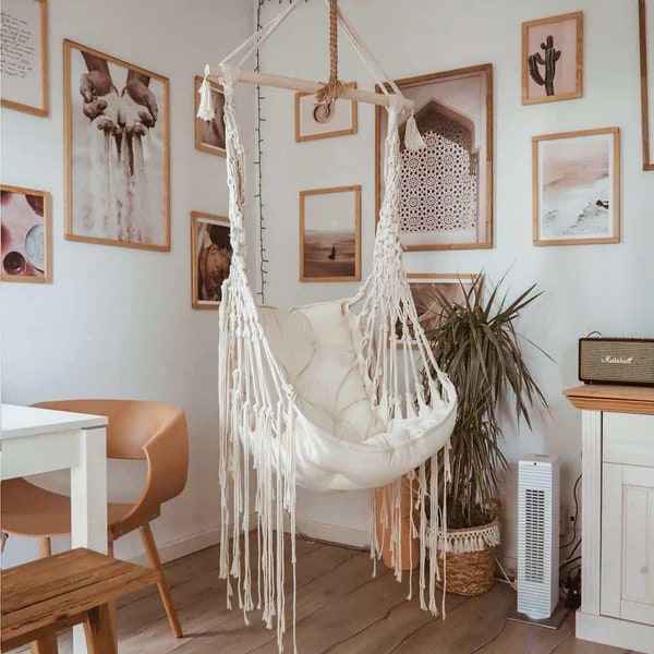 Chaise suspendue Boho pour chambre | Balançoire en macramé Hamac | Boho Macramé Swing | Chaise Hamac faite à la main