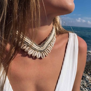 Collier ras de cou en coquillage balinais fait à la main, bijoux authentiques en coquillages de mer, style plage Boho, fabriqué artisanalement à Bali MEI