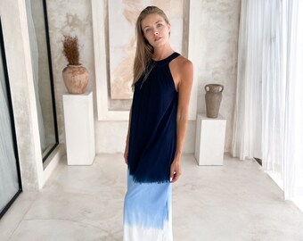 Blue Long Boho Dress, Elegant Summer Outfit, Comfortable Lightweight Dress, Boho Chic, Bali Handmade Clothes, Flowing Dress MANDIRI