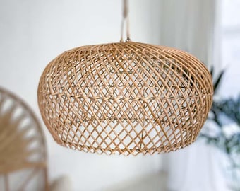 Handmade Rattan Lampshade, Boho Woven Pendant Light, Natural Rustic Ceiling Lamp, Eco-Friendly Wicker Light Shade, Boho Decor PLAT 40x22