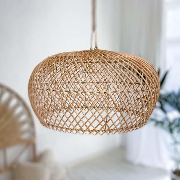 Rattan-Lampenschirm Zum Aufhängen – Geflochtenes Weiden-Design, Ca. 31 Cm, Natürlicher Boho-Look