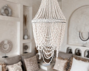 Shell Chandelier, Handcrafted Shell Lamp Shade - Bedroom Pendant Lighting, Living Room Chandelier, Boho Decor, Coastal Inspired Design ELSA