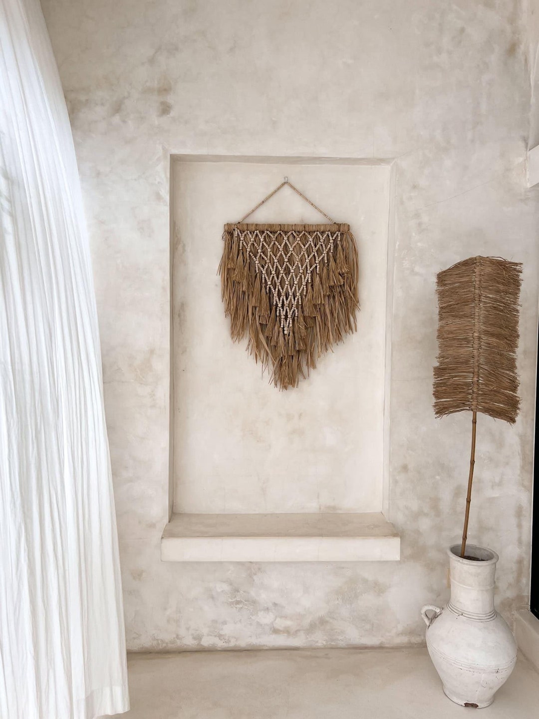 Handcrafted Boho Wall Hanging, Unique Pine Palm and Raffia Decoration ...