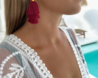 Long Earrings,Tassel earrings, Fringe earrings, Boho Jewelry, Summer Earrings, Hippie Tassel Dangles, Boho Macrame Earrings SISI