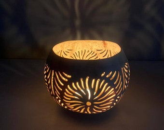 Castiçal de coco, lanterna de coco, porta-velas de casca de coco FLOR