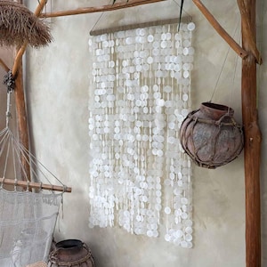 Groot wanddecoratiepaneel van parelmoer 160 cm – Handgemaakt boho schelpenpaneel uit Bali – Natuurlijke schelpenmozaïek wanddecoratie SPARK 100x160