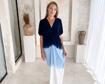 Boho Blue Dress, Comfortable Summer Outfit, Bali Handmade Dress, Elegant Style, Holiday Fashion, Flowing Dress YOGA BLUE